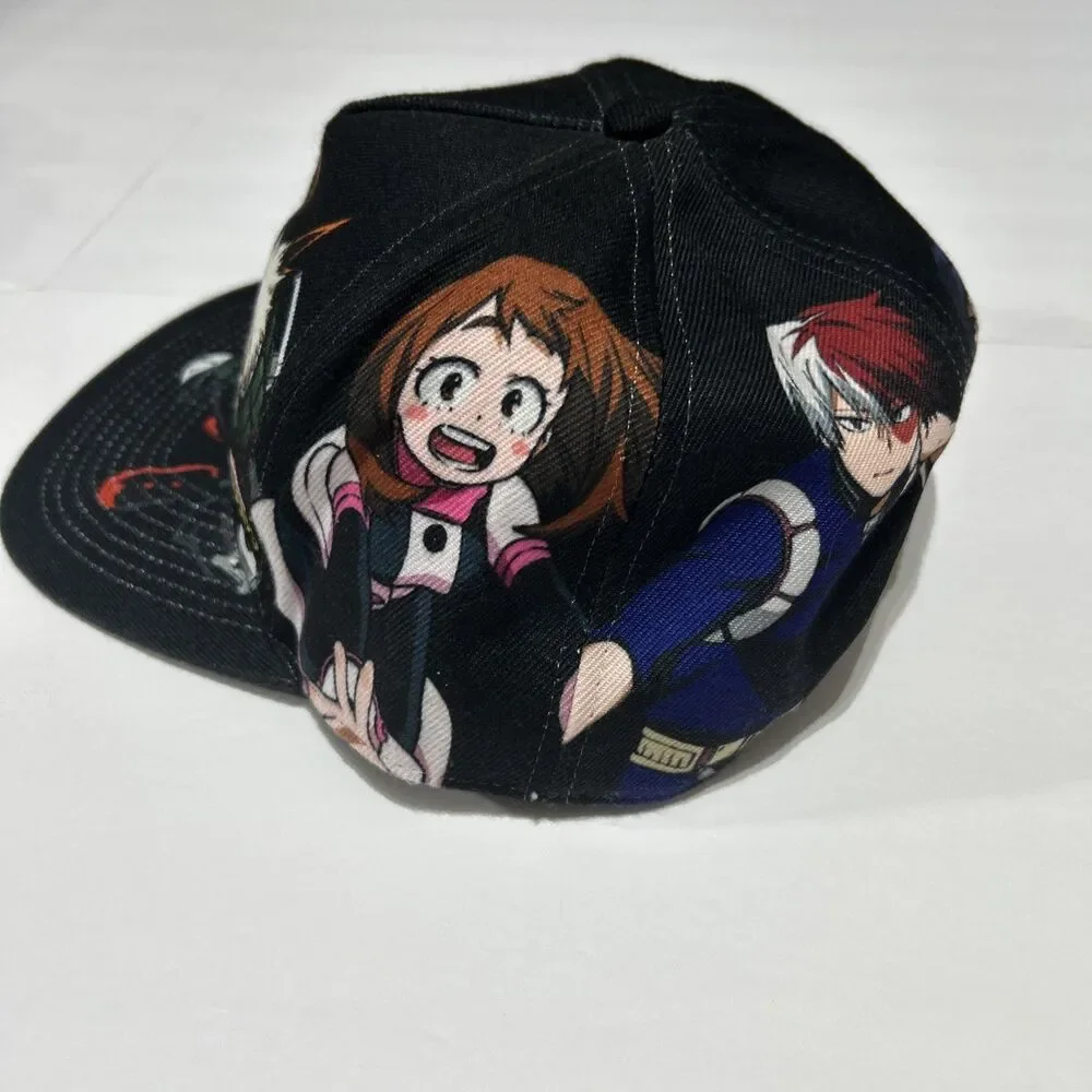 My Hero Academia Anime Snapback Hat Black Character Print OSFM Adjustable Cap